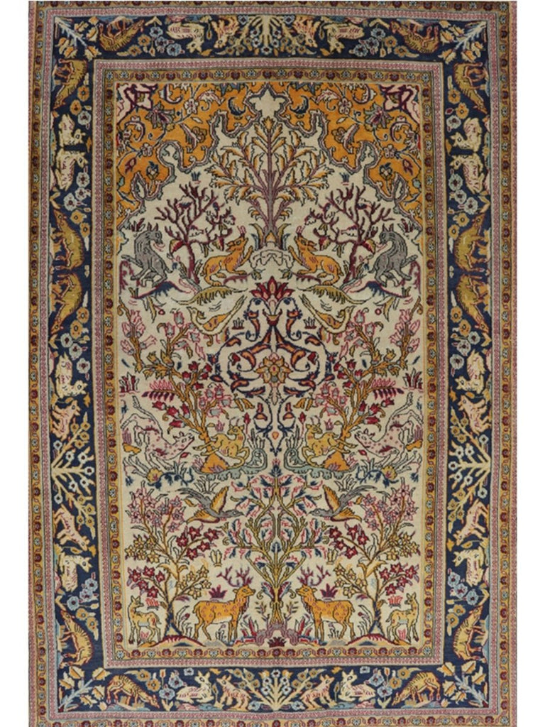 4x7 Antique Persian Qum Area Rug - 110562.