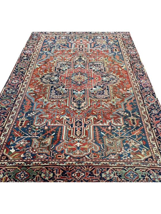 7x11 Antique Persian Heriz Area Rug - 100642.